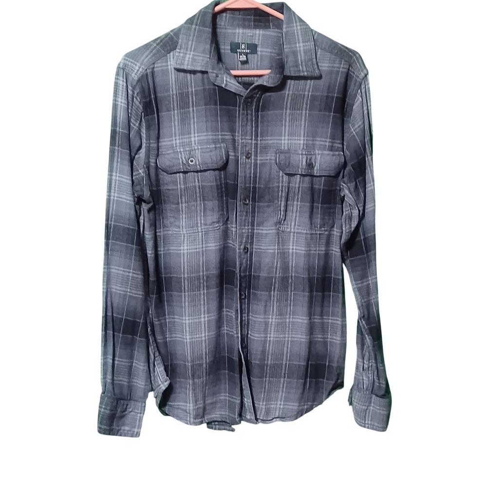 George Mens Plaid Button Down Shirt Blue Grey Long Sleeve S 34-36 GE32100029